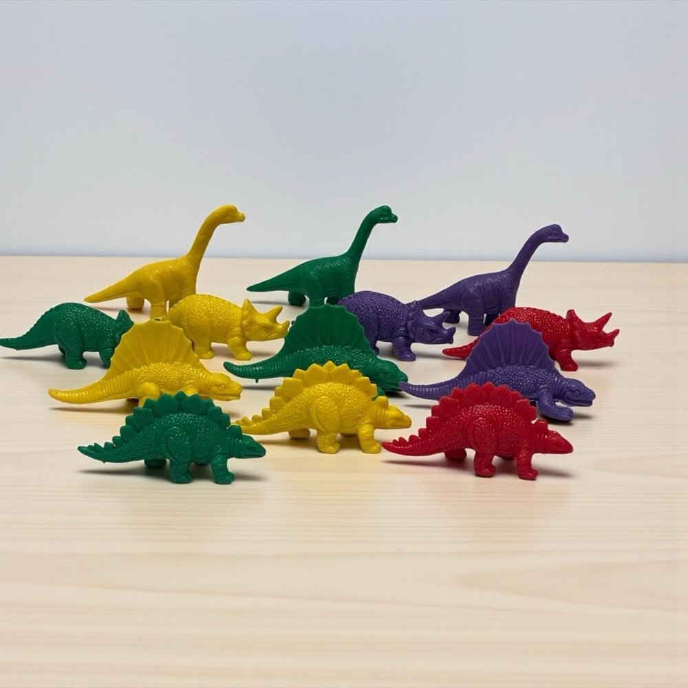 13 Toy Dinosaur Figures  Vintage Colorful Plastic Dinos
